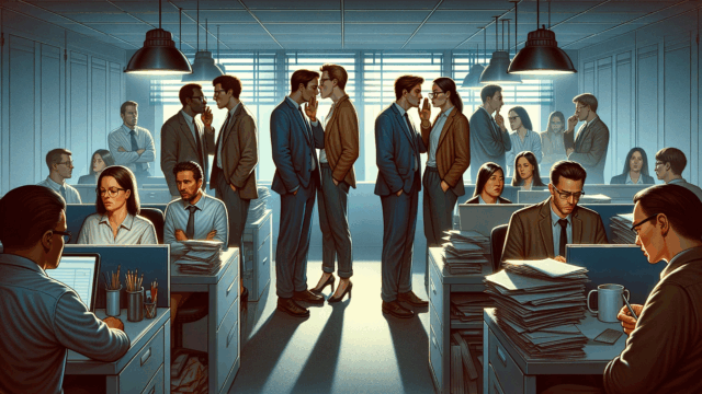社内の重苦しく暗い雰囲気のイラスト